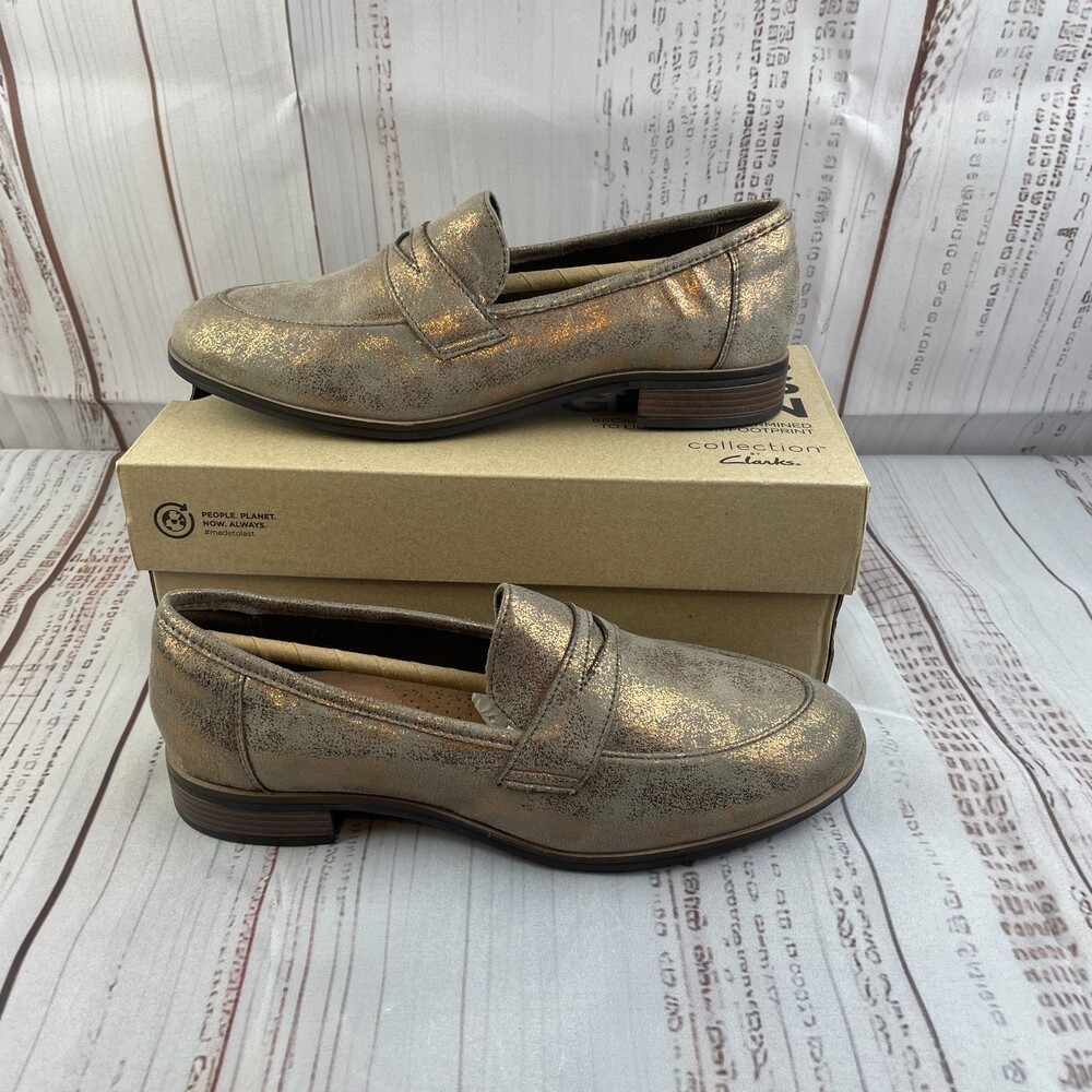 Clarks Trish Rose Women's 9.5 US W 41 EU Loafers Copper Metallic
